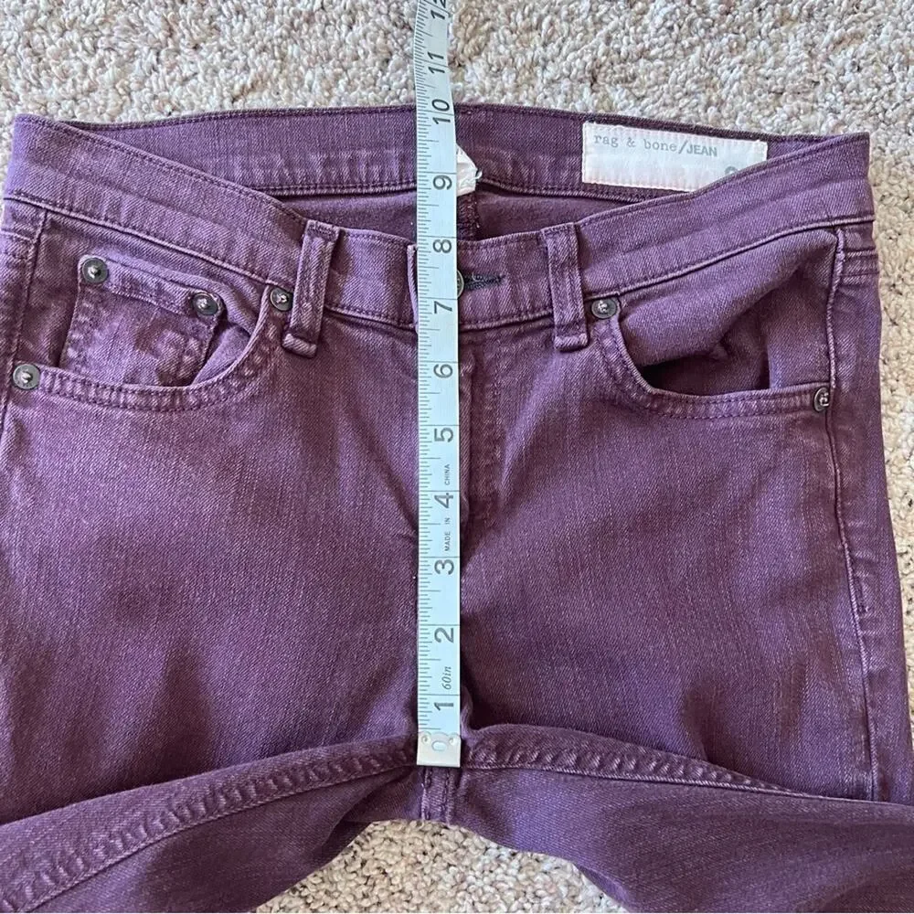 Rag & Bone The Skinny Jean Distressed Wine Zipper Fly Cotton Blend Low‎ Rise
